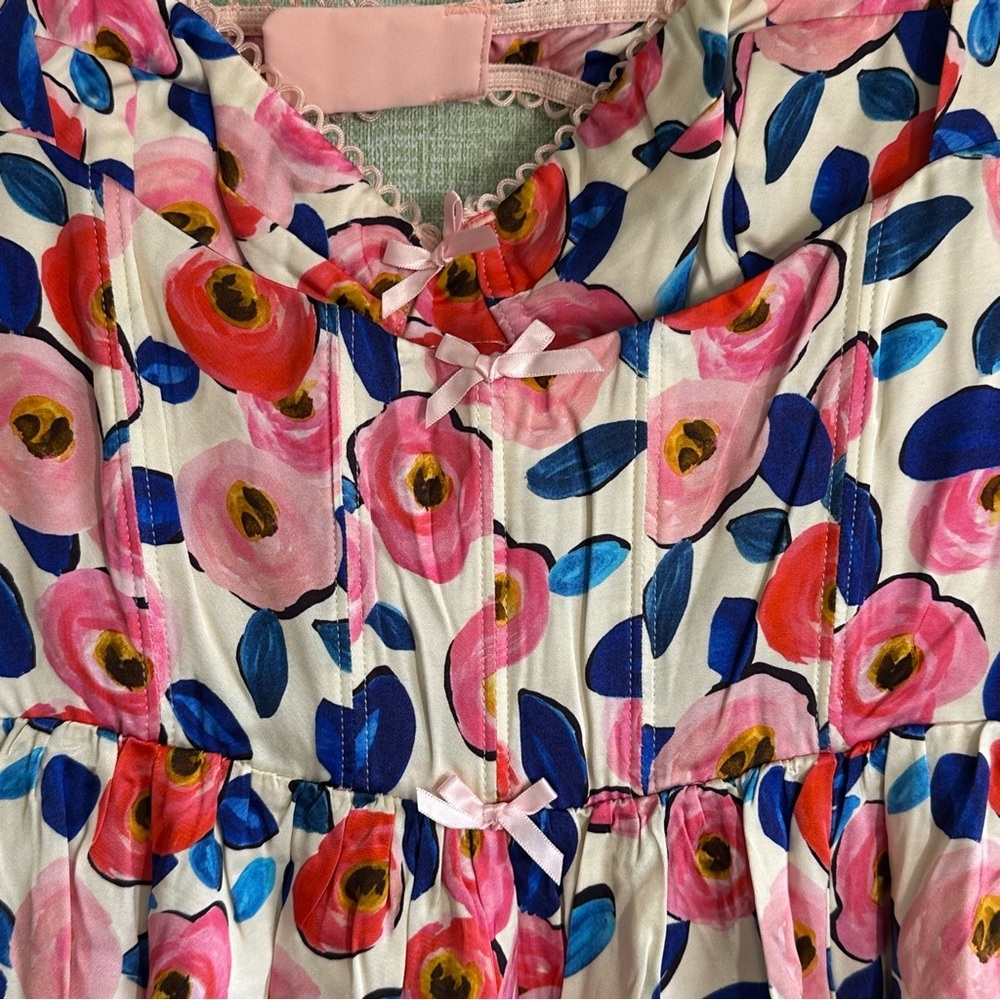 For Love & Lemons Gianna Silky Blue/Pink Floral Mini Dress + Bra, NWT, Size M - Picture 5 of 11